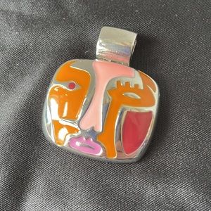Lia Sophia Pablo Pendant Necklace RARE Enameled Face Abstract
